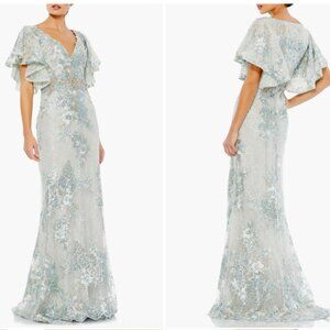 MAC DUGGAL 67842 BELL SLEEVE FLORAL EMBELLISHED SEAFOAM GOWN DRESS sz 18
